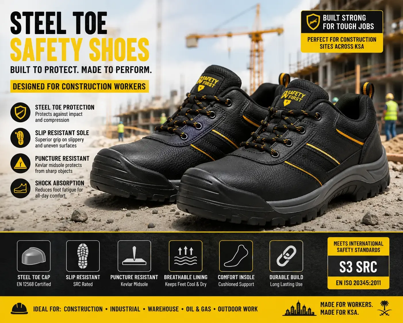 Guide to Steel Toe Safety Shoes for Construction Workers Ksa